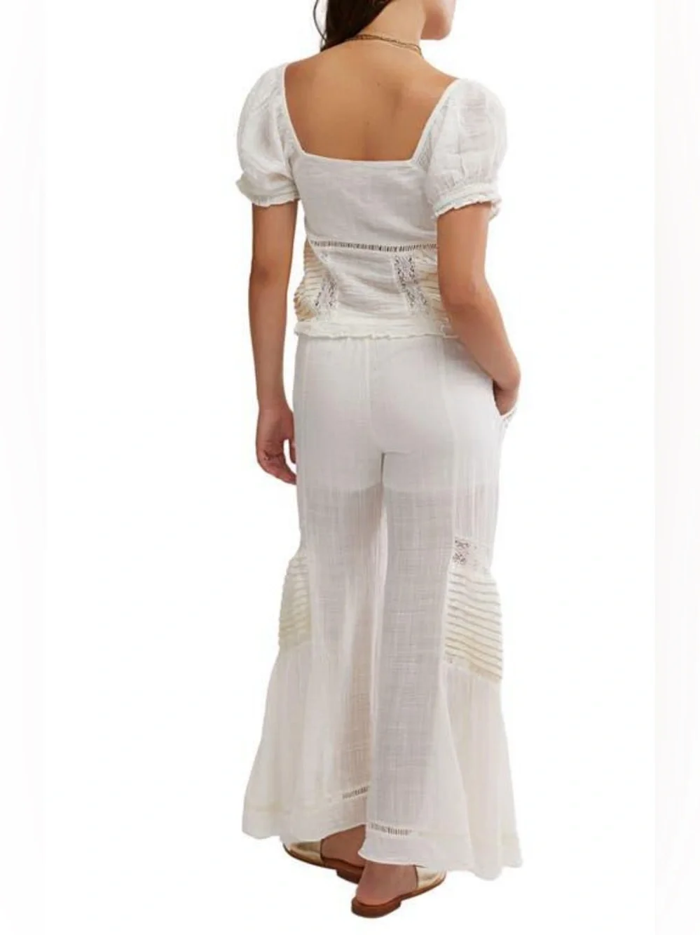 Free People Bali Alana Top and Pant Cloud Dancer Combo Set in size XL.